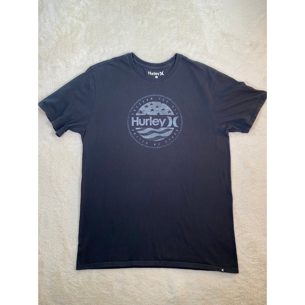 Hurley Mens Freedom For All Graphic T-Shirt Black Large Patriotic Logo Tee